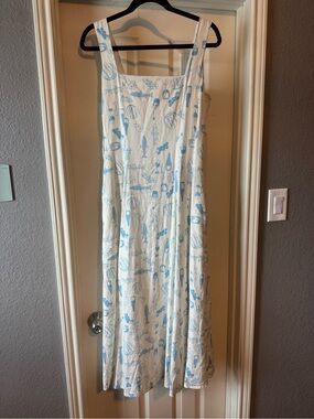 White & Light Blue Printed Maxi Dress